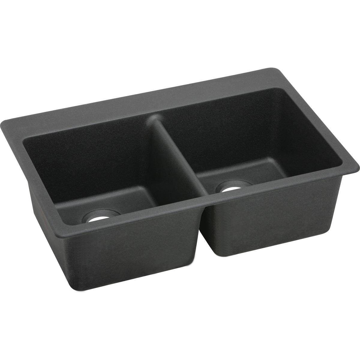 Elkay Classic 33" Quartz Kitchen Sink, 50/50 Double Bowl, Black, ELG3322BK0 - The Sink Boutique