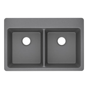 Alternate Image for Elkay Classic 33" Quartz Kitchen Sink, 50/50 Double Bowl, Greystone, Pre-scored for up to 5 Faucet Hole, ELG3322GS0