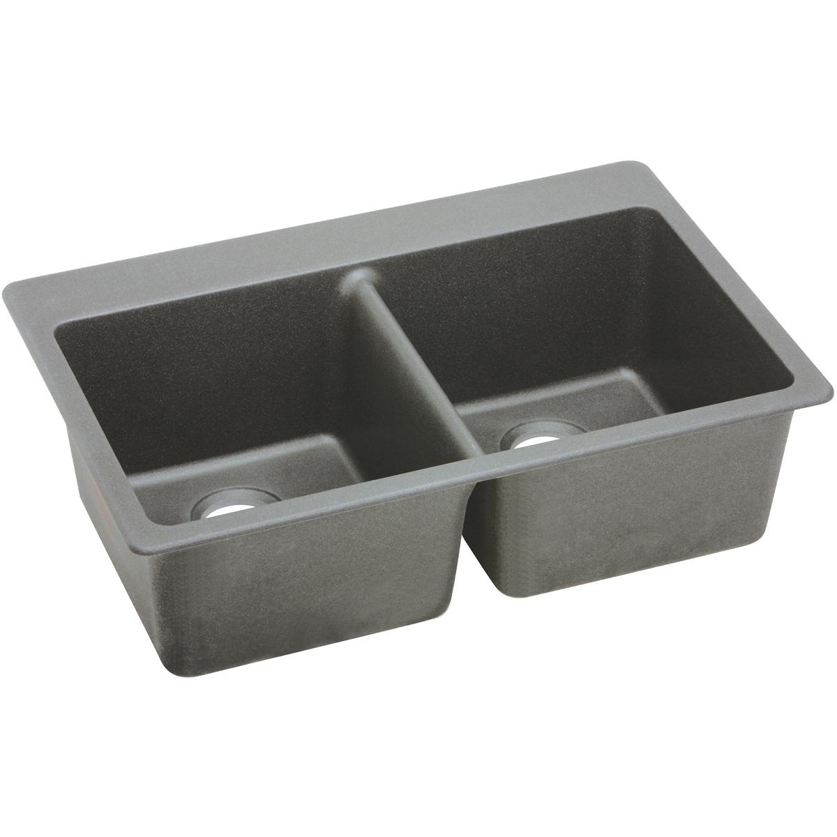 Elkay Classic 33" Quartz Kitchen Sink, 50/50 Double Bowl, Greystone, ELG3322GS0 - The Sink Boutique