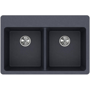 Alternate Image for Elkay Classic 33" Quartz Kitchen Sink, 50/50 Double Bowl, Dusk Gray, Pre-scored for up to 5 Faucet Hole, ELG3322GY0