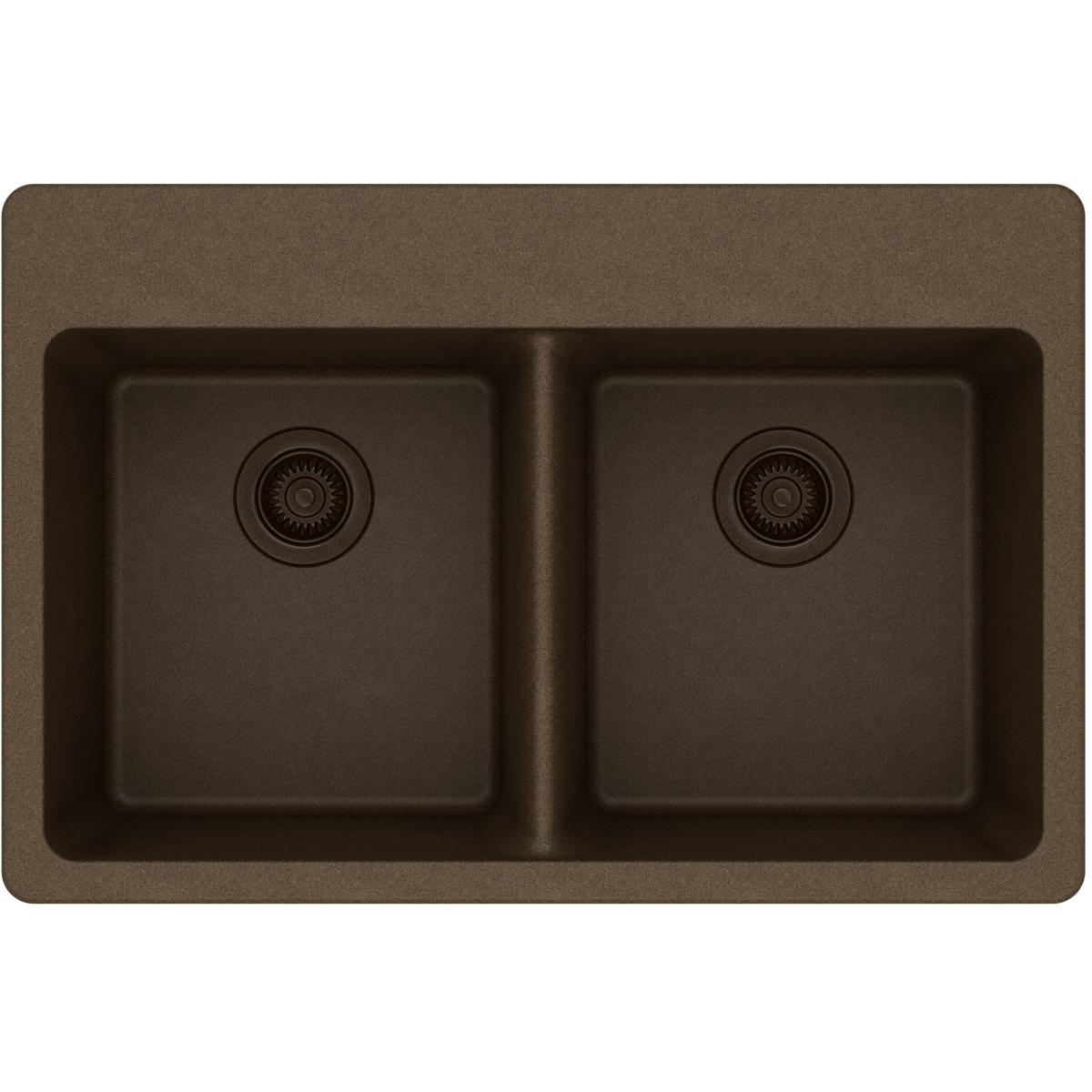 Elkay Classic 33" Quartz Kitchen Sink, 50/50 Double Bowl, Mocha, ELG3322MC0
