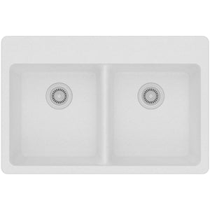 Alternate Image for Elkay Classic 33" Quartz Kitchen Sink, 50/50 Double Bowl, White, Pre-scored for up to 5 Faucet Hole, ELG3322WH0