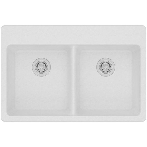 Elkay Classic 33" Quartz Kitchen Sink, 50/50 Double Bowl, White, ELG3322WH0