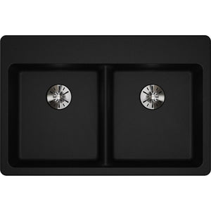 Alternate Image for Elkay Classic 33" Quartz Kitchen Sink, 50/50 Double Bowl, Black, Pre-scored for up to 5 Faucet Hole, ELGAD3322PDBK0