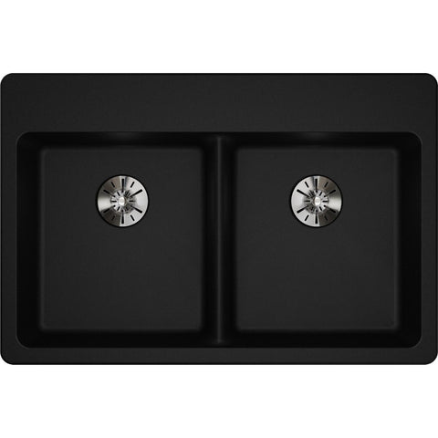 Elkay Classic 33" Quartz Kitchen Sink, 50/50 Double Bowl, Black, ELGAD3322PDBK0