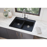 Elkay Classic 33" Quartz Kitchen Sink, 50/50 Double Bowl, Black, ELGAD3322PDBK0 - The Sink Boutique