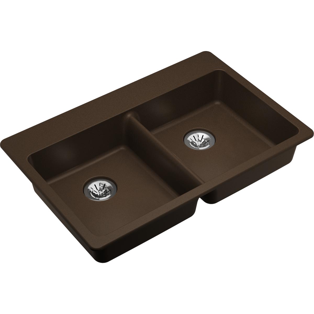 Elkay Classic 33" Quartz Kitchen Sink, 50/50 Double Bowl, Mocha, ELGAD3322PDMC0 - The Sink Boutique