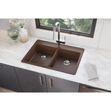 Elkay Classic 33" Quartz Kitchen Sink, 50/50 Double Bowl, Mocha, ELGAD3322PDMC0 - The Sink Boutique
