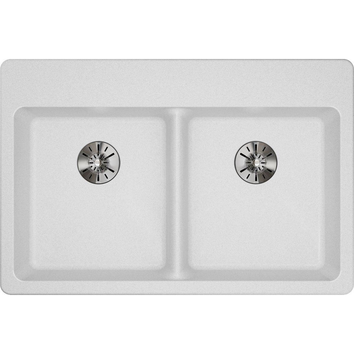Elkay Classic 33" Quartz Kitchen Sink, 50/50 Double Bowl, White, ELGAD3322PDWH0