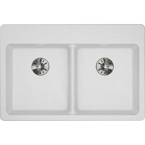 Alternate Image for Elkay Classic 33" Quartz Kitchen Sink, 50/50 Double Bowl, White, Pre-scored for up to 5 Faucet Hole, ELGAD3322PDWH0
