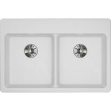 Elkay Classic 33" Quartz Kitchen Sink, 50/50 Double Bowl, White, ELGAD3322PDWH0