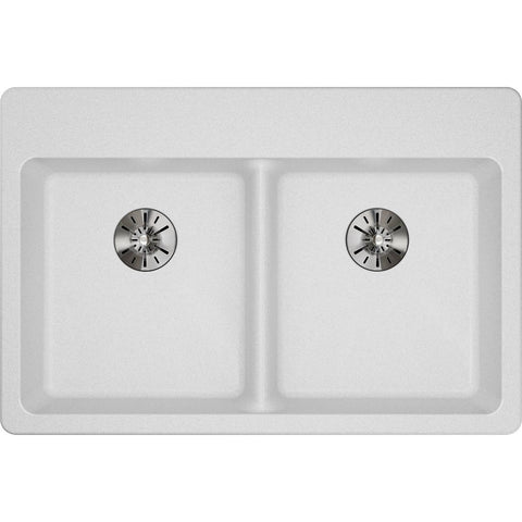 Elkay Classic 33" Quartz Kitchen Sink, 50/50 Double Bowl, White, ELGAD3322PDWH0