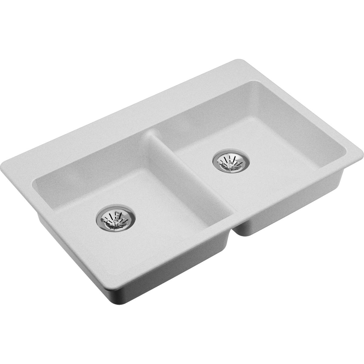 Elkay Classic 33" Quartz Kitchen Sink, 50/50 Double Bowl, White, ELGAD3322PDWH0 - The Sink Boutique