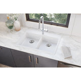 Elkay Classic 33" Quartz Kitchen Sink, 50/50 Double Bowl, White, ELGAD3322PDWH0 - The Sink Boutique