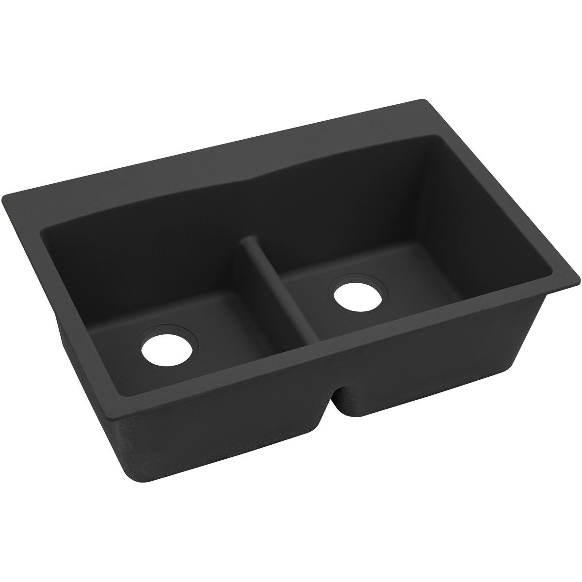 Elkay Classic 33" Quartz Kitchen Sink, 50/50 Double Bowl, Black, ELGDLB3322BK0 - The Sink Boutique