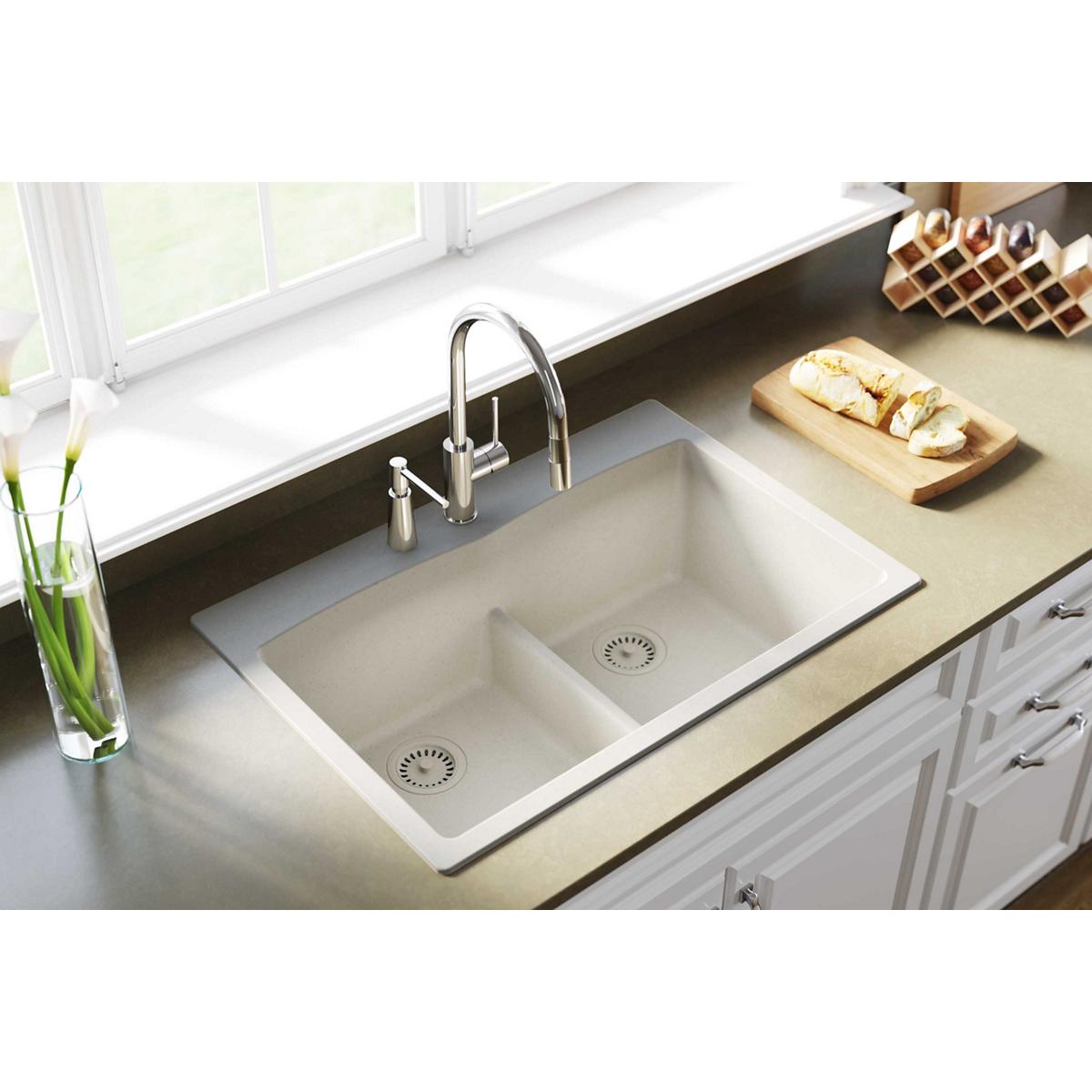Elkay Classic 33" Quartz Kitchen Sink, 50/50 Double Bowl, Bisque, ELGDLB3322BQ0 - The Sink Boutique