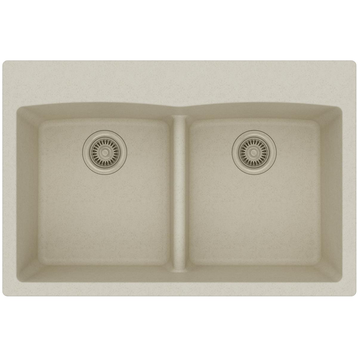 Elkay Classic 33" Quartz Kitchen Sink, 50/50 Double Bowl, Bisque, ELGDLB3322BQ0