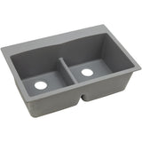 Elkay Classic 33" Quartz Kitchen Sink, 50/50 Double Bowl, Greystone, ELGDLB3322GS0 - The Sink Boutique