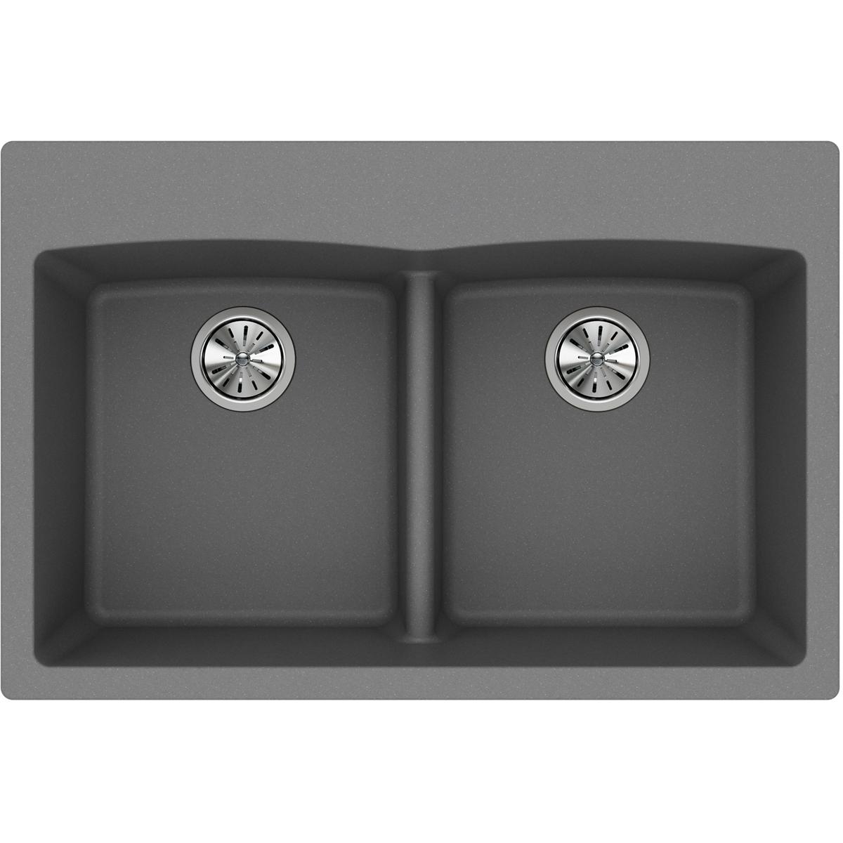 Elkay Classic 33" Quartz Kitchen Sink, 50/50 Double Bowl, Greystone, ELGDLB3322GS0
