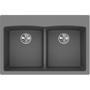 Alternate Image for Elkay Classic 33" Quartz Kitchen Sink, 50/50 Double Bowl, Greystone, Pre-scored for up to 5 Faucet Hole, ELGDLB3322GS0