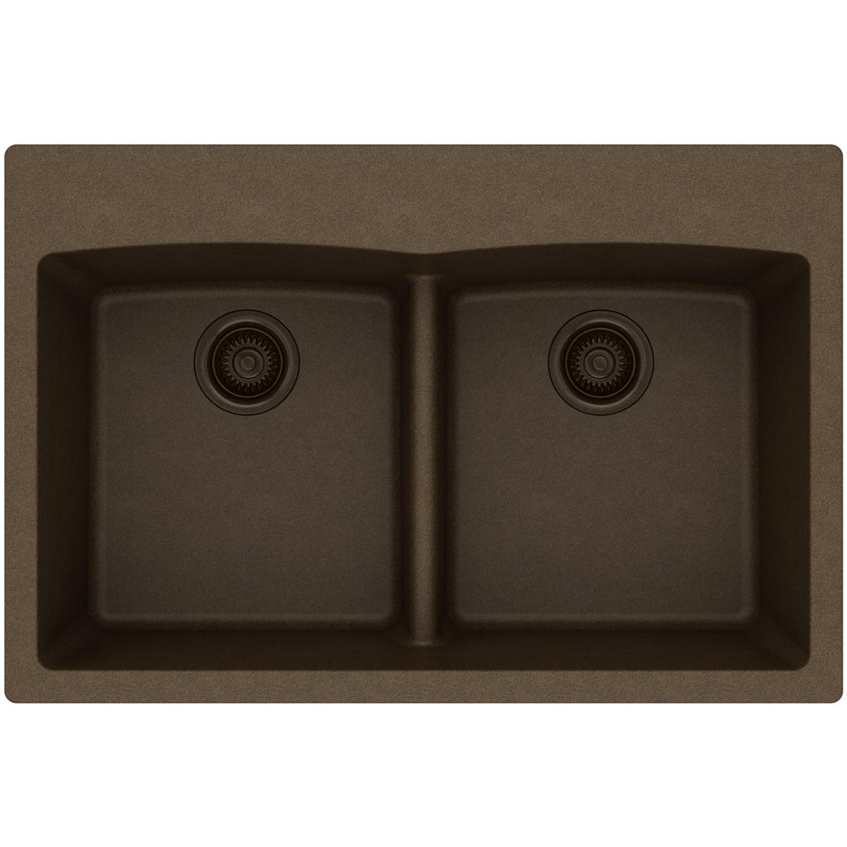 Elkay Classic 33" Quartz Kitchen Sink, 50/50 Double Bowl, Mocha, ELGDLB3322MC0