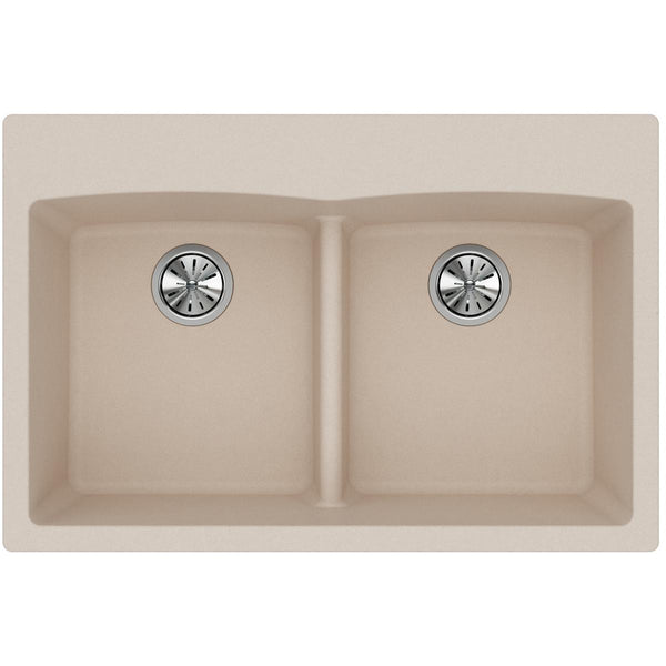Elkay Classic 33" Quartz Kitchen Sink, 50/50 Double Bowl, Putty, ELGDLB3322PT0