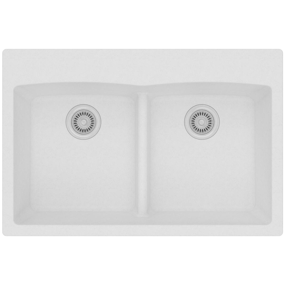 Elkay Classic 33" Quartz Kitchen Sink, 50/50 Double Bowl, White, ELGDLB3322WH0
