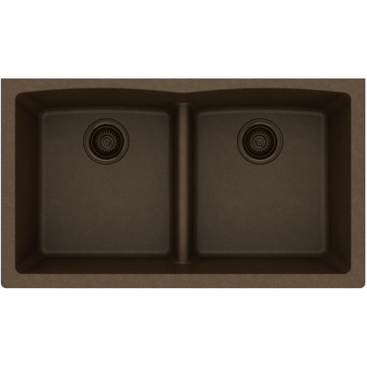 Elkay Classic 33" Quartz Kitchen Sink, 50/50 Double Bowl, Mocha, ELGDULB3322MC0