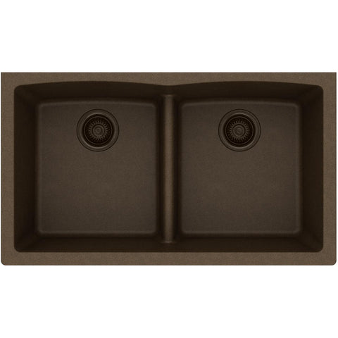 Elkay Classic 33" Quartz Kitchen Sink, 50/50 Double Bowl, Mocha, ELGDULB3322MC0