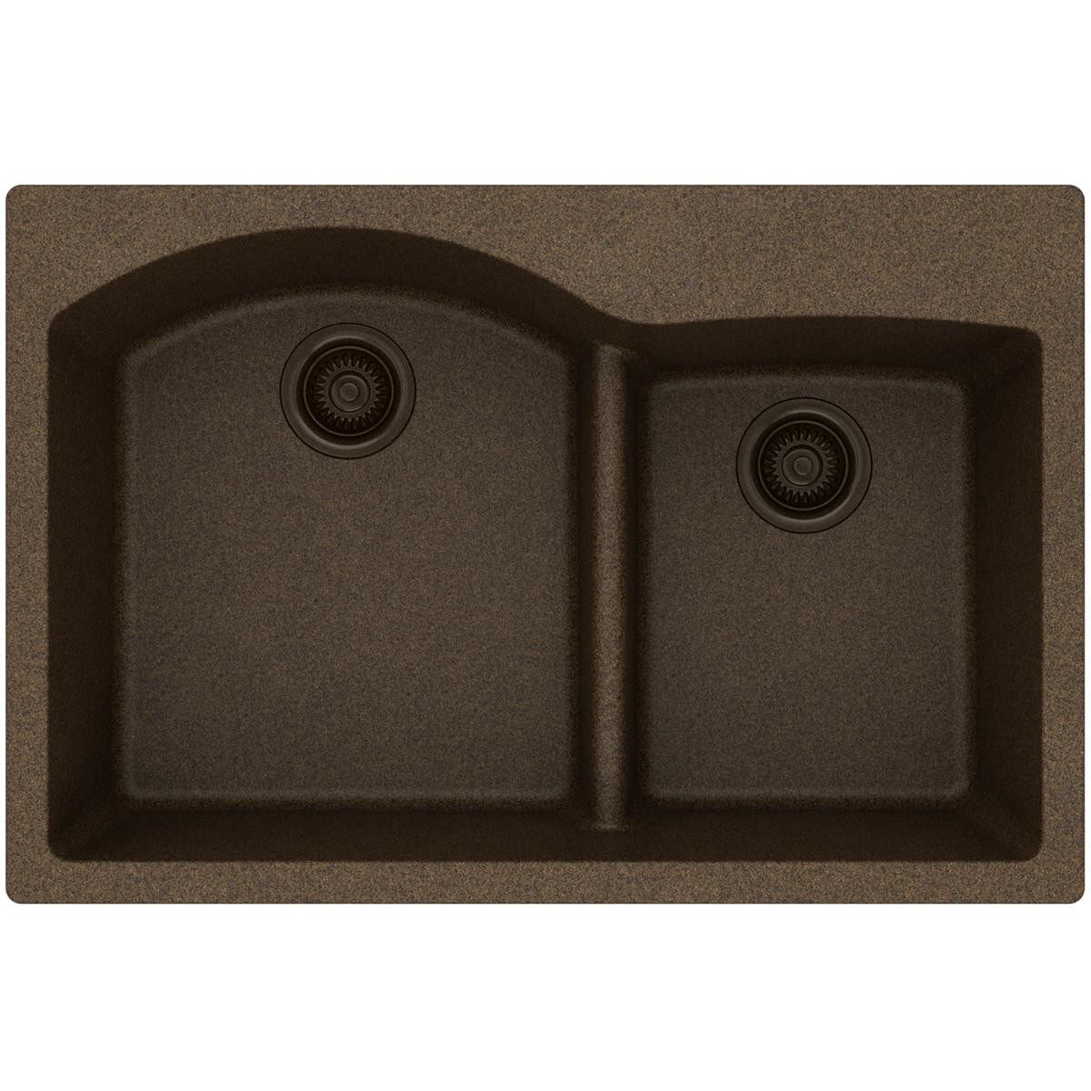 Elkay Classic 33" Quartz Kitchen Sink, 55/45 Double Bowl, Mocha, ELGH3322RMC0