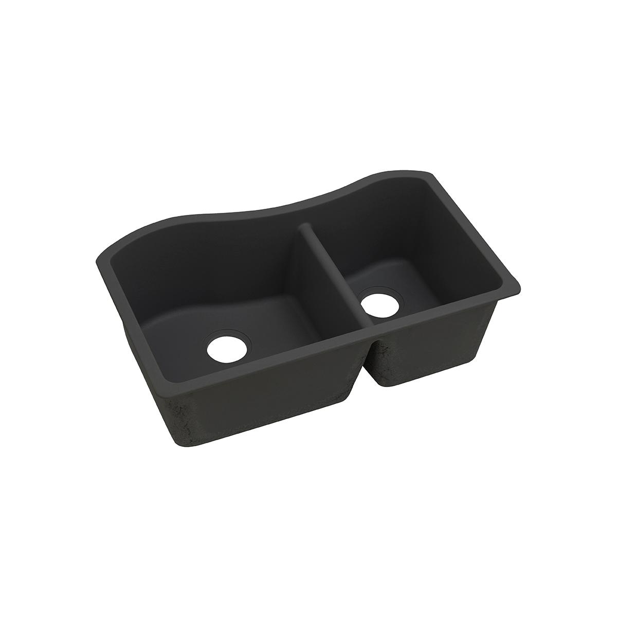 Elkay Classic 33" Quartz Kitchen Sink, 60/40 Double Bowl, Black, ELGHU3220RBK0 - The Sink Boutique