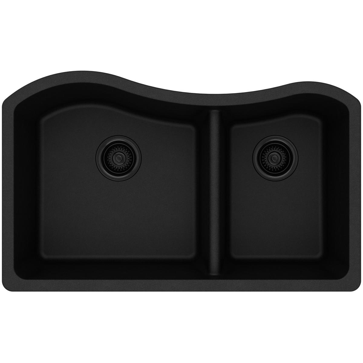 Elkay Classic 33" Quartz Kitchen Sink, 60/40 Double Bowl, Black, ELGHU3220RBK0