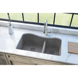 Elkay Classic 33" Quartz Kitchen Sink, 60/40 Double Bowl, Greystone, ELGHU3220RGS0 - The Sink Boutique