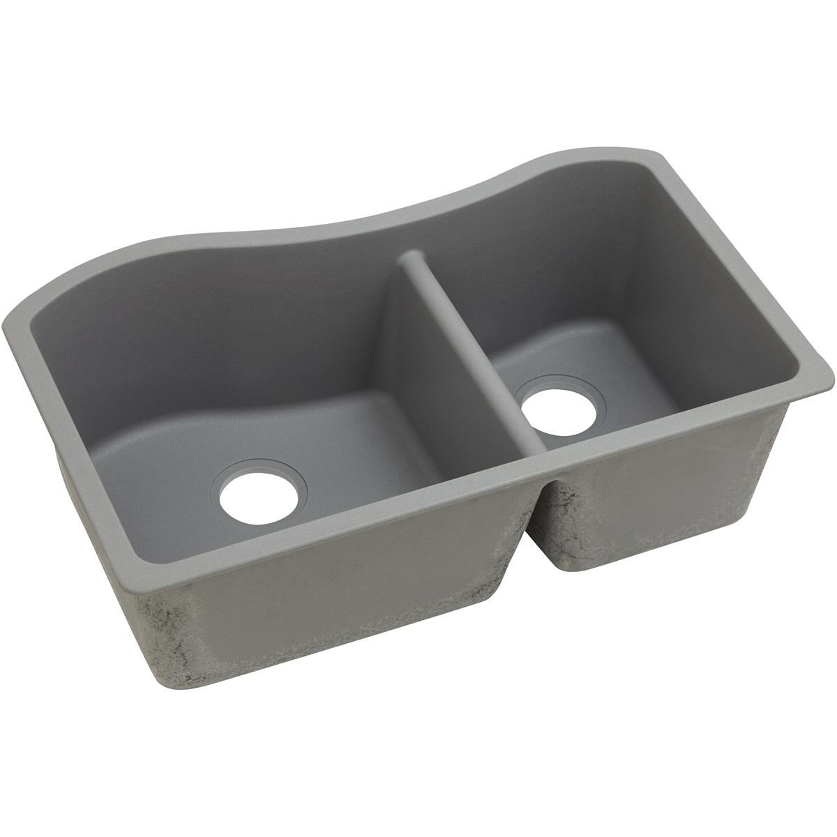 Elkay Classic 33" Quartz Kitchen Sink, 60/40 Double Bowl, Greystone, ELGHU3220RGS0 - The Sink Boutique