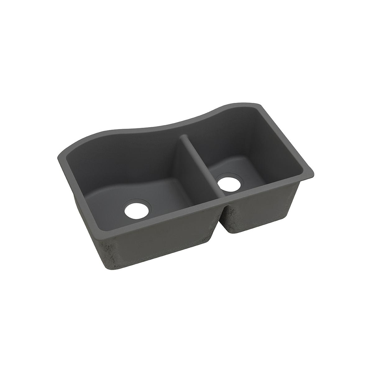 Elkay Classic 33" Quartz Kitchen Sink, 60/40 Double Bowl, Dusk Gray, ELGHU3220RGY0 - The Sink Boutique