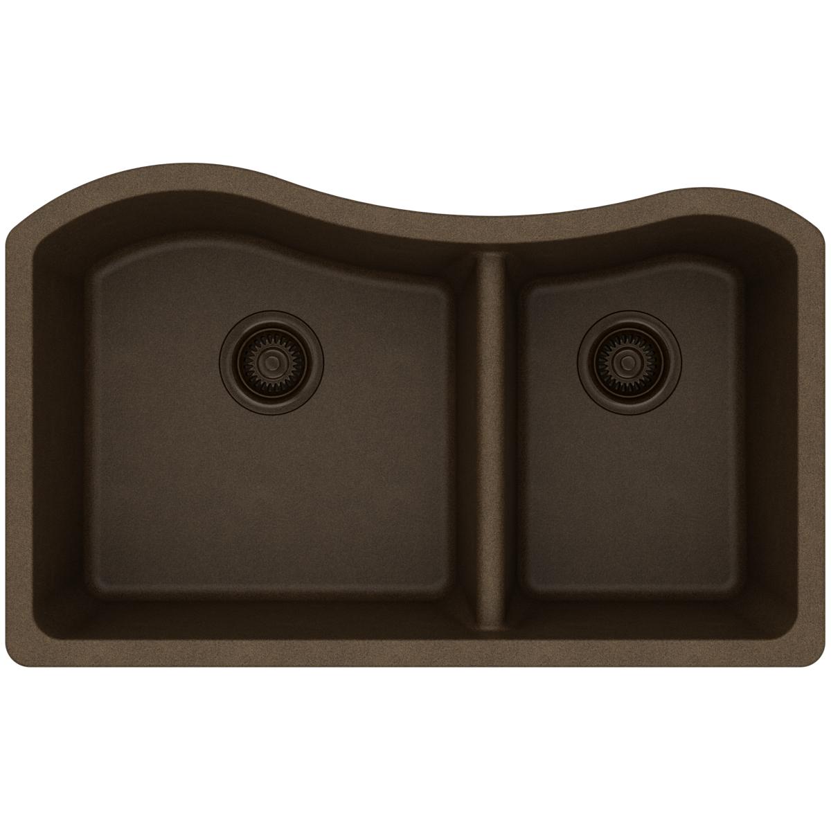 Elkay Classic 33" Quartz Kitchen Sink, 60/40 Double Bowl, Mocha, ELGHU3220RMC0