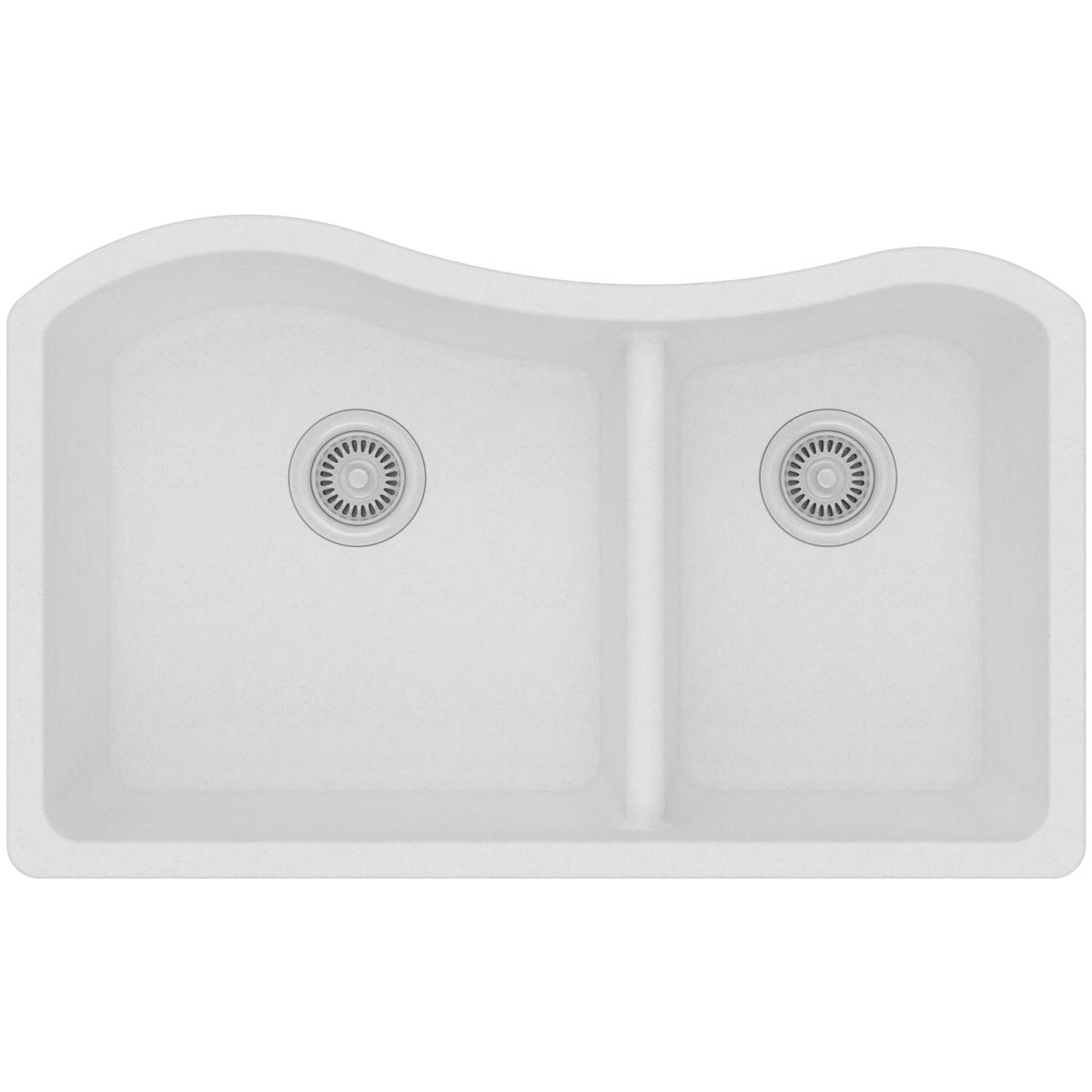 Elkay Classic 33" Quartz Kitchen Sink, 60/40 Double Bowl, White, ELGHU3220RWH0