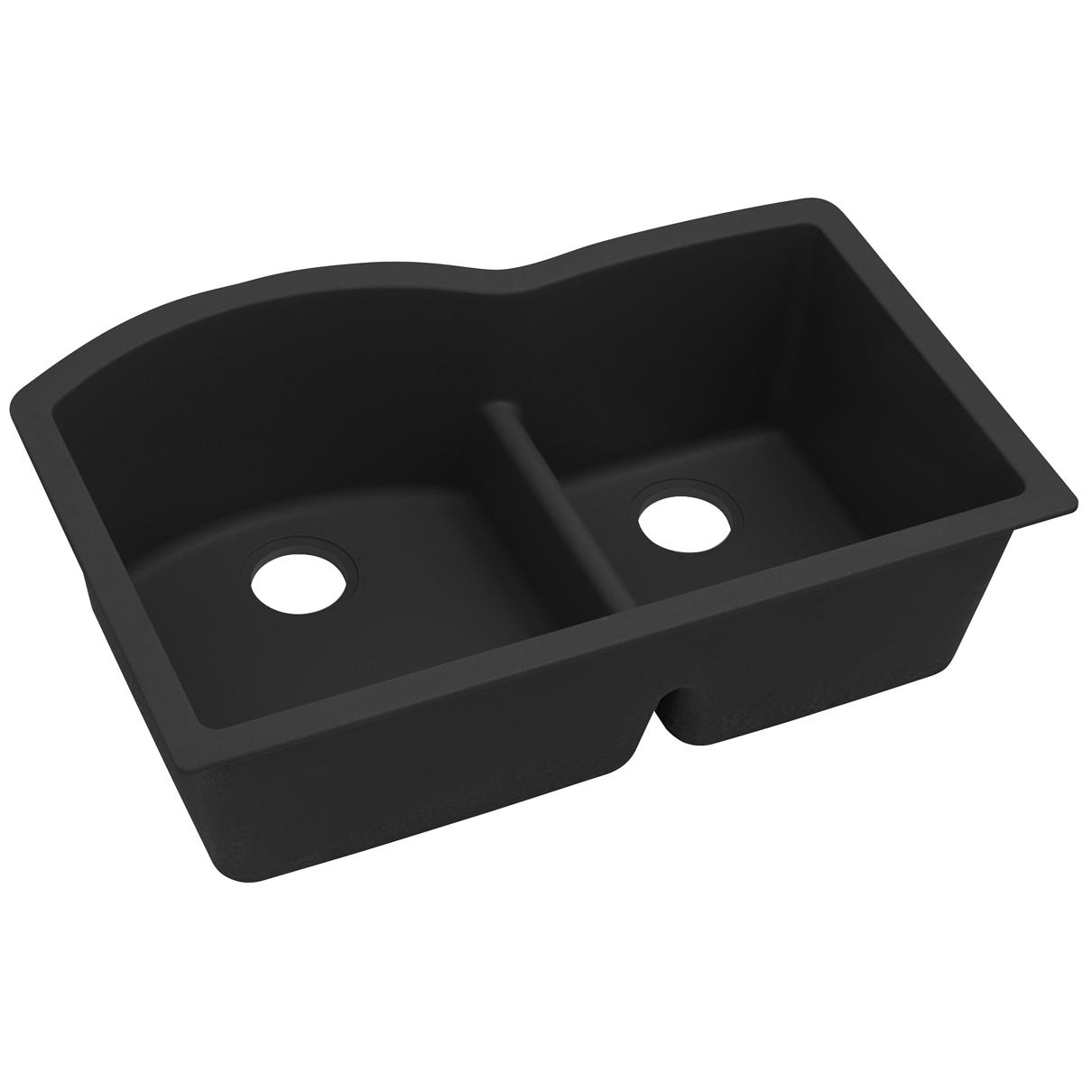 Elkay Classic 33" Quartz Kitchen Sink, 55/45 Double Bowl, Black, ELGHU3322RBK0 - The Sink Boutique
