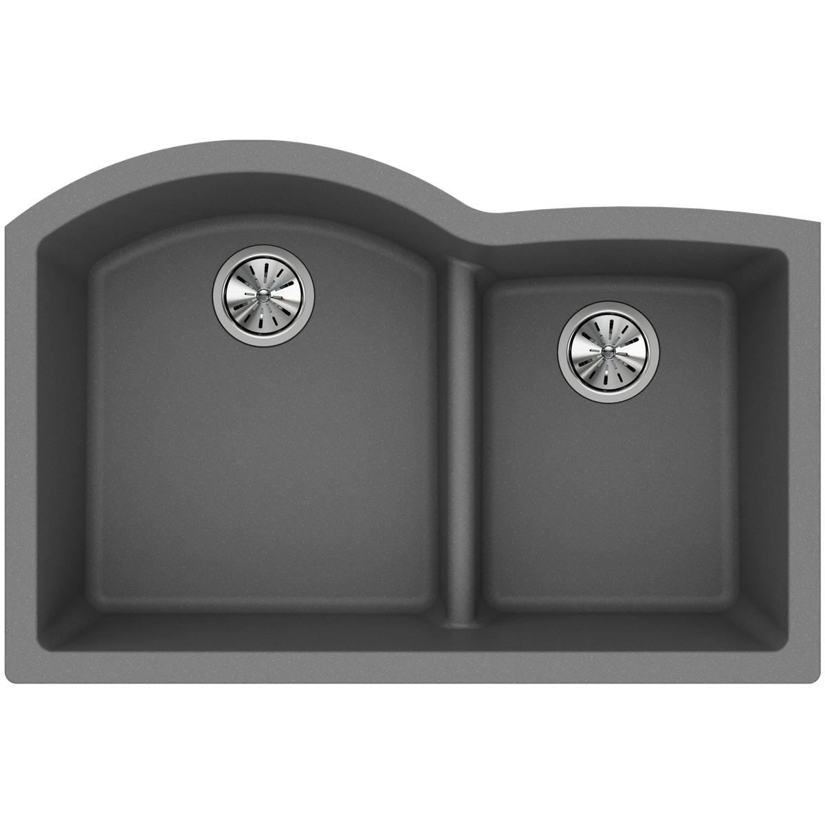 Elkay Classic 33" Quartz Kitchen Sink, 55/45 Double Bowl, Greystone, ELGHU3322RGS0