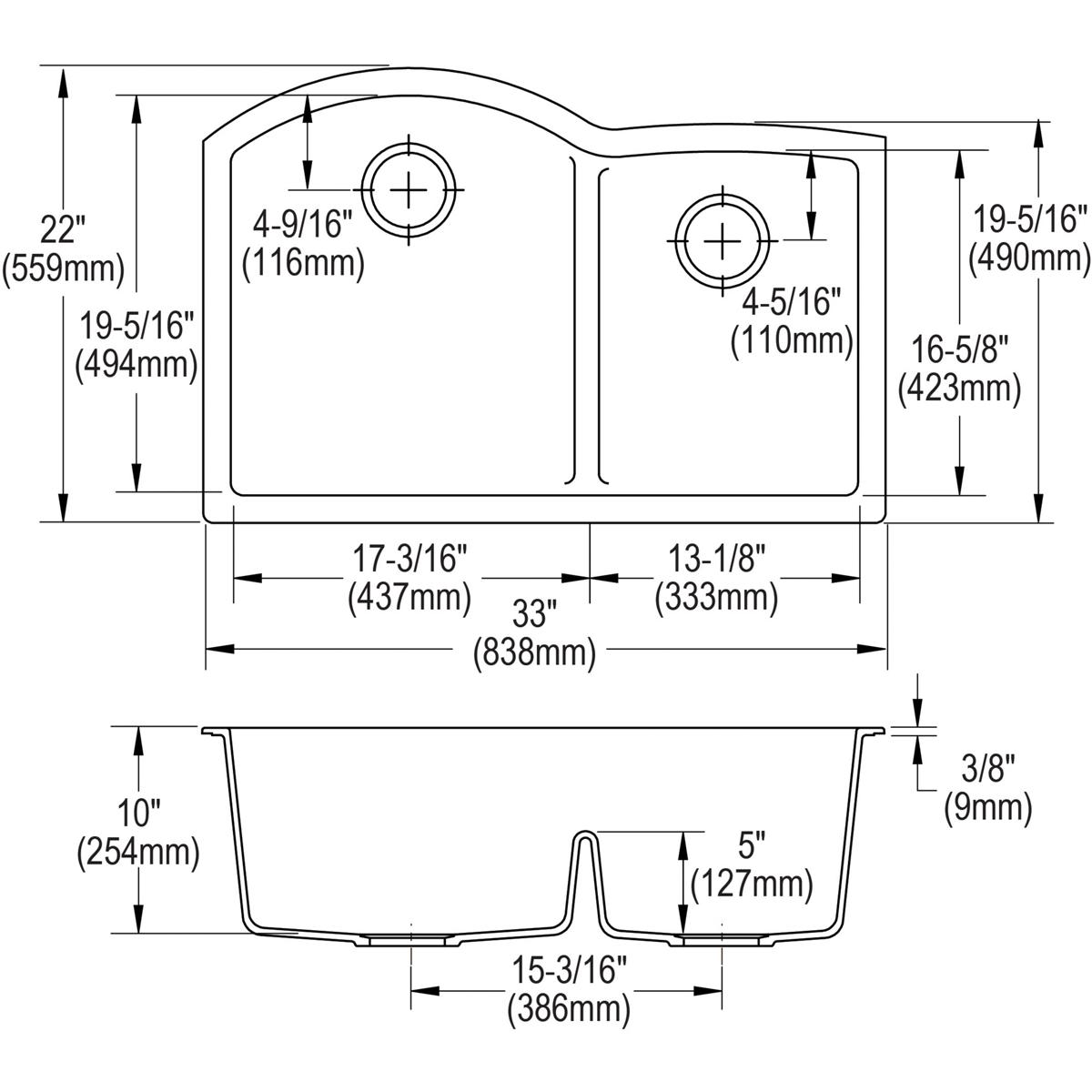 Elkay Classic 33" Quartz Kitchen Sink, 55/45 Double Bowl, Putty, ELGHU3322RPT0 - The Sink Boutique