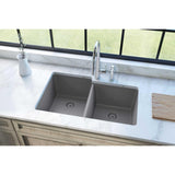 Elkay Classic 33" Quartz Kitchen Sink, 50/50 Double Bowl, Greystone, ELGU250RGS0 - The Sink Boutique