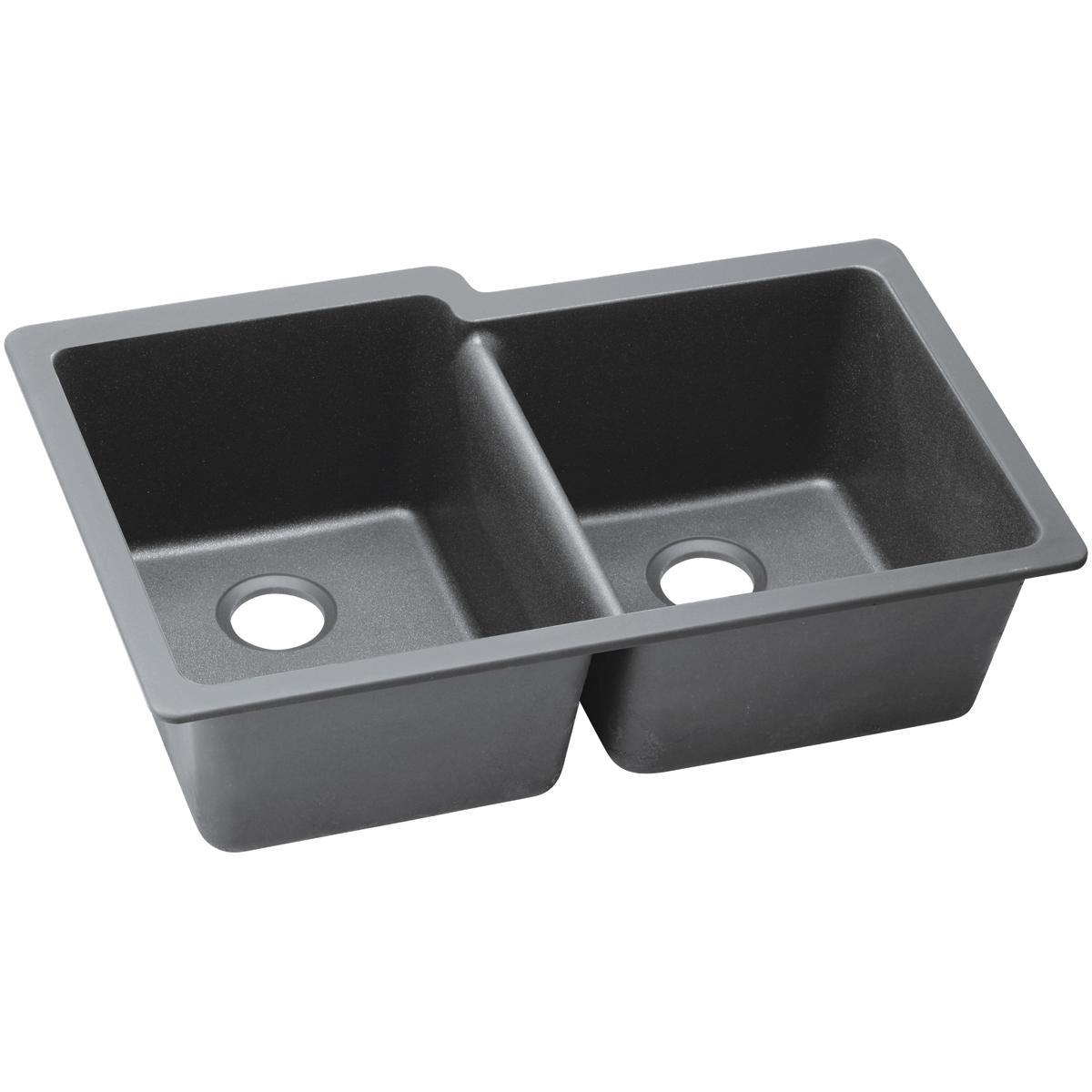 Elkay Classic 33" Quartz Kitchen Sink, 50/50 Double Bowl, Greystone, ELGU250RGS0 - The Sink Boutique