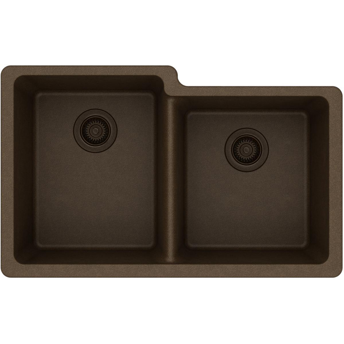 Elkay Classic 33" Quartz Kitchen Sink, 50/50 Double Bowl, Mocha, ELGU250RMC0