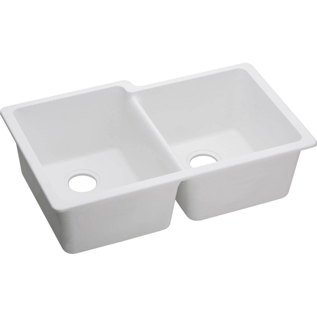 Elkay Classic 33" Quartz Kitchen Sink, 50/50 Double Bowl, White, ELGU250RWH0 - The Sink Boutique