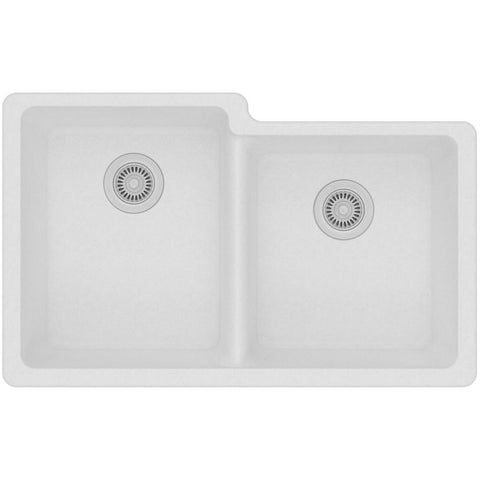 Elkay Classic 33" Quartz Kitchen Sink, 50/50 Double Bowl, White, ELGU250RWH0