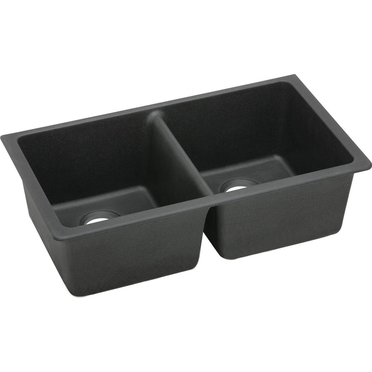 Elkay Classic 33" Quartz Kitchen Sink, 50/50 Double Bowl, Black, ELGU3322BK0 - The Sink Boutique