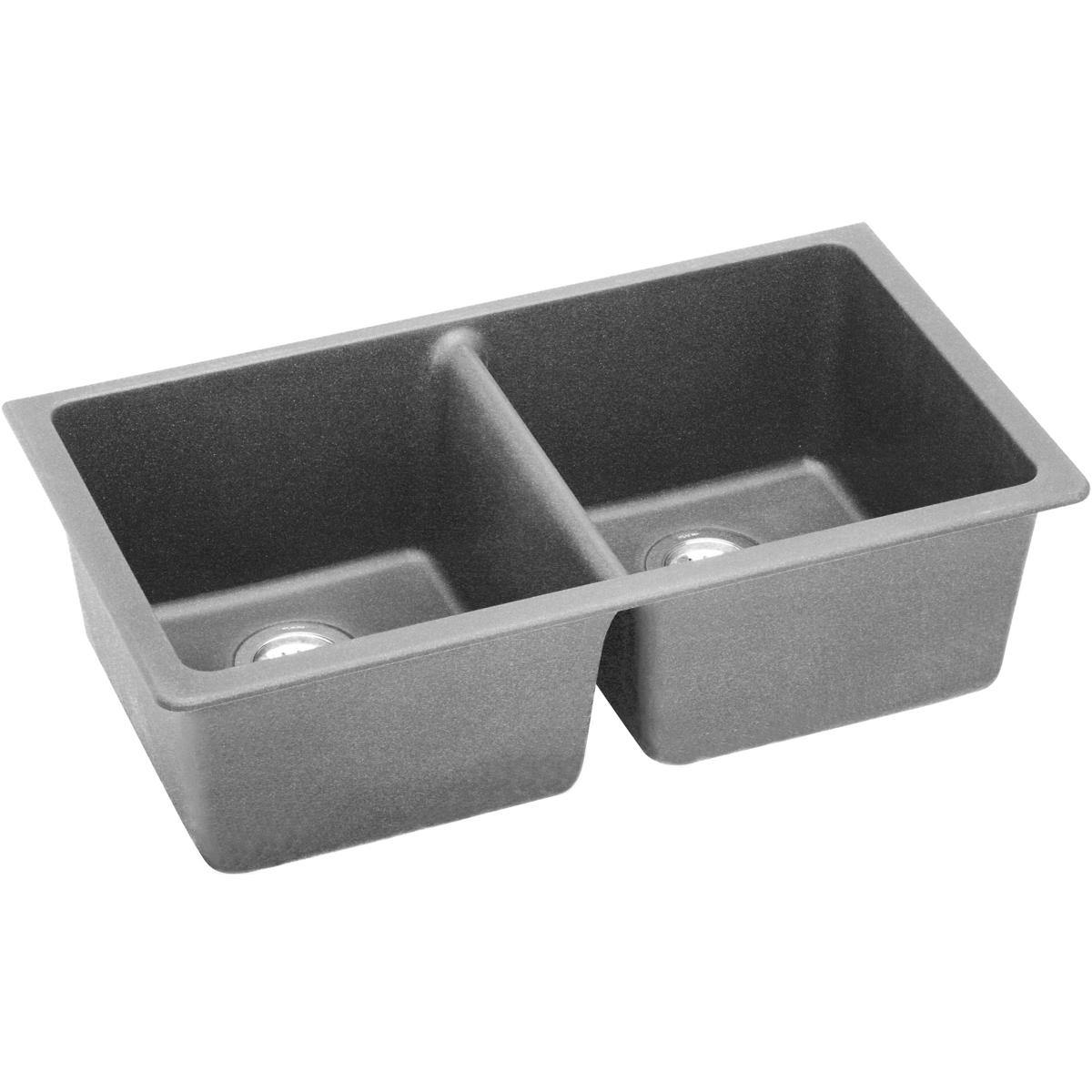 Elkay Classic 33" Quartz Kitchen Sink, 50/50 Double Bowl, Greystone, ELGU3322GS0 - The Sink Boutique