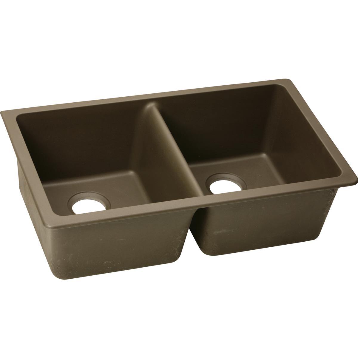 Elkay Classic 33" Quartz Kitchen Sink, 50/50 Double Bowl, Mocha, ELGU3322MC0 - The Sink Boutique