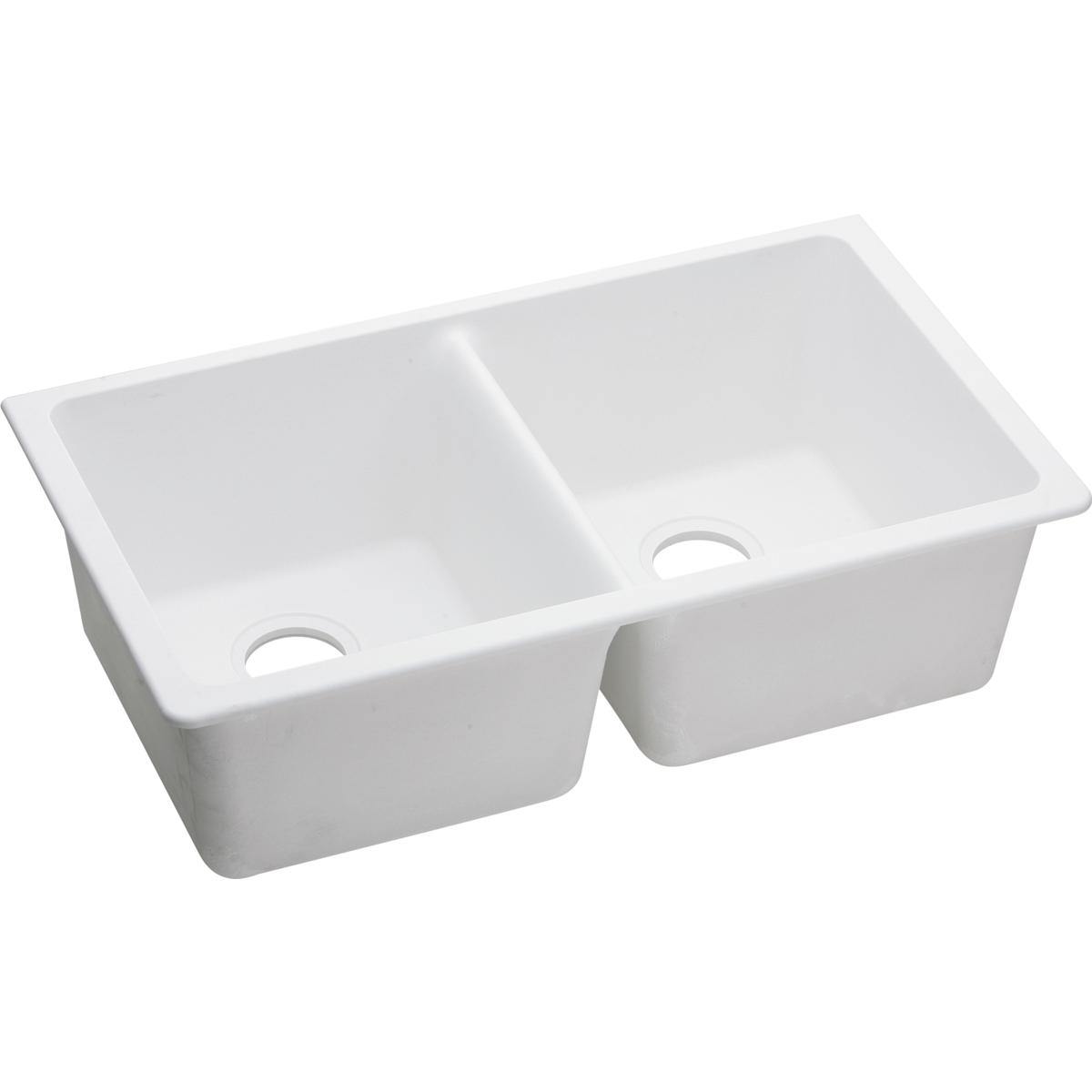 Elkay Classic 33" Quartz Kitchen Sink, 50/50 Double Bowl, White, ELGU3322WH0 - The Sink Boutique