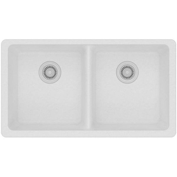 Elkay Classic 33" Quartz Kitchen Sink, 50/50 Double Bowl, White, ELGU3322WH0